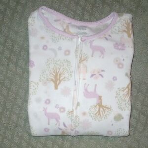 Carter's White and Pink Animal Print Fleece Footed Pajamas